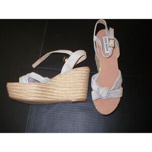 New Womens Lalline Leather Steve Madden Platform Wedge Espadrille 10 Taupe Tan
